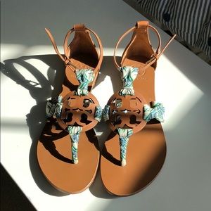 Tory Burch Miller silk scarf flat sandal